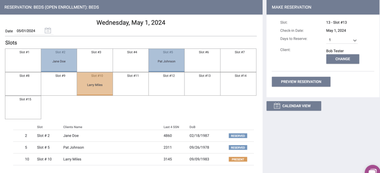 Shelter Bed Reservation Screen