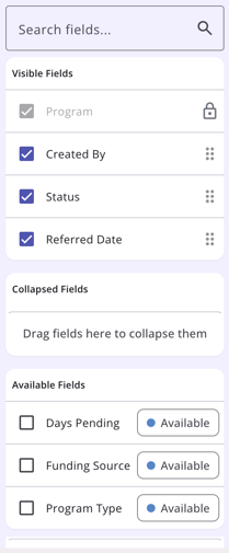 Screenshot of column selector and saved view in the Community Queue.