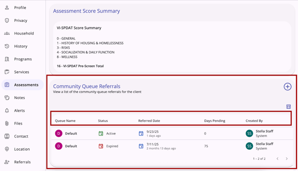 Screenshot of the Eligibility Determination screen with tabs visible for Referrals and Community Queue.