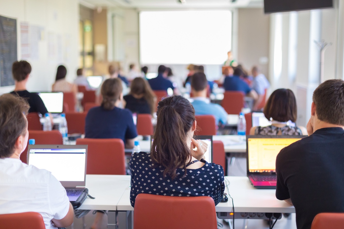 Classroom filled with students viewing presentation