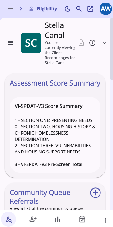 Screenshot of the Eligibility Determination or Referral screen on a tablet-sized display.